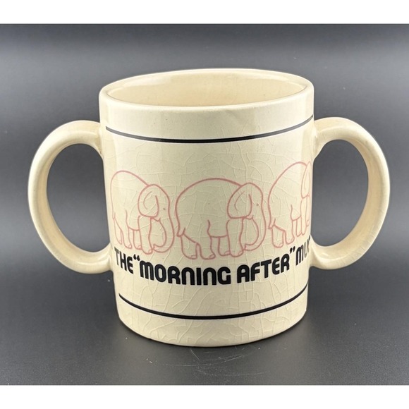 Other - Morning After Mug Pink Elephants Double Handle 1982 Vintage Hangover Coffee Cup